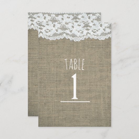 Burlap & Lace Simple Rustic Wedding Tischnummer (Vorne/Hinten)