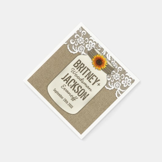 Burlap Lace Sunflower Mason Jar Wedding Napkins Serviette (Ecke)