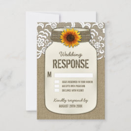 Burlap Lace Sunflower Mason Jar Wedding RSVP Karte