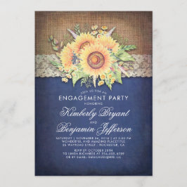 Burlap Lace Sunflower Navy Rustikale Engagement Pa Einladung