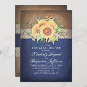 Burlap Lace Sunflower Navy Rustikale Probe Dinner Einladung (Vorne/Hinten)