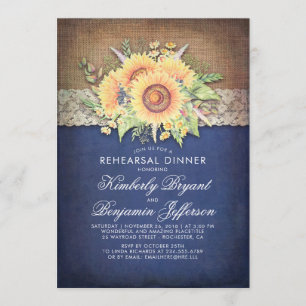 Burlap Lace Sunflower Navy Rustikale Probe Dinner Einladung
