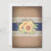 Burlap Lace Sunflower Navy Rustikales Brautparty Einladung (Rückseite)