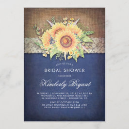 Burlap Lace Sunflower Navy Rustikales Brautparty Einladung