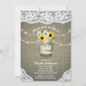 Burlap Lace Sunflowers & Daisies Mason Jar Rustic Einladung (Vorderseite)