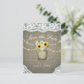 Burlap Lace Sunflowers Daisies Mason Save the Date Ankündigungspostkarte (Stehend Vorderseite)