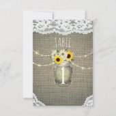 Burlap Lace Sunflowers Daisies Rustikale Tischnumm Einladung (Vorderseite)