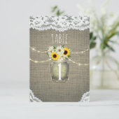 Burlap Lace Sunflowers Daisies Rustikale Tischnumm Einladung (Stehend Vorderseite)