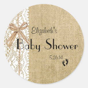 Burlap Lace und Rafia Image Baby Shower Fevor Runder Aufkleber