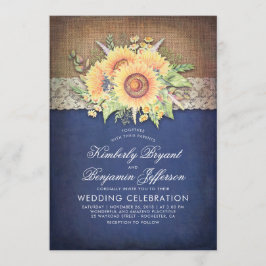 Burlap Lace und Sunflower Navy Rustikale Hochzeit  Einladung