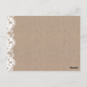 Burlap Lace Wedding Place Einstellung Vielen Dank Postkarte (Rückseite)