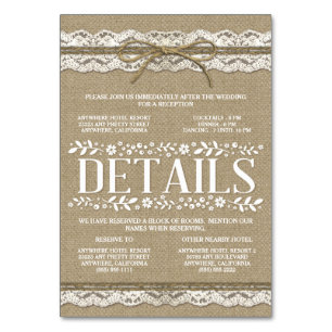 Burlap Lace Wedding Reception Hotel Unterkunft Tischnummer