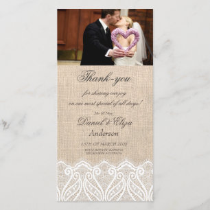 Burlap & Lace Wedding Vielen Dank Foto Card Dankeskarte