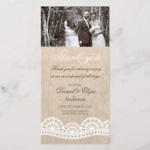 Burlap & Lace Wedding Vielen Dank Foto Card Dankeskarte
