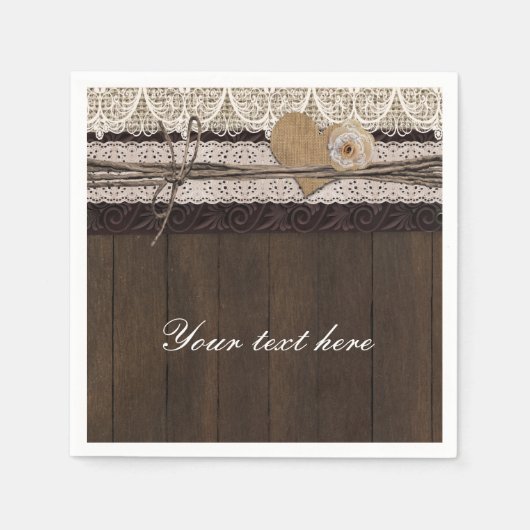 Burlap Lace Wood Romantic Country Wedding Napkins Serviette (Vorderseite)