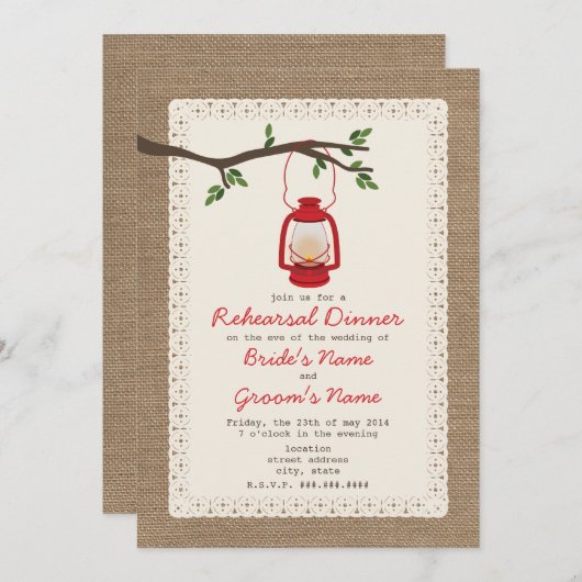 Burlap Lantern Camping Probe Abendessen Einladung (Vorne/Hinten)