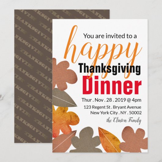 Burlap Leaf, Happy Thanksgiving Dinner Einladung (Vorne/Hinten)