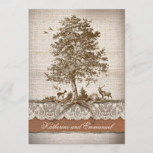 Burlap Liebe Baum rustikale Landhochzeit einladen Einladung