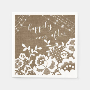 Burlap Lights & White Lace glücklich immer nach Serviette