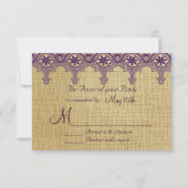 Burlap Lila Damask Lace Wedding RSVP Cards (Vorderseite)