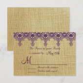 Burlap Lila Damask Lace Wedding RSVP Cards Karte (Vorne/Hinten)