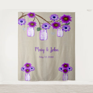 Burlap Lila Floral Mason Jars Foto Hintergrund Wandteppich