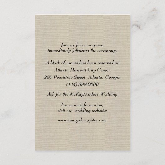 Burlap Lila floral Mason Jars Wedding Details Begleitkarte (Rückseite)