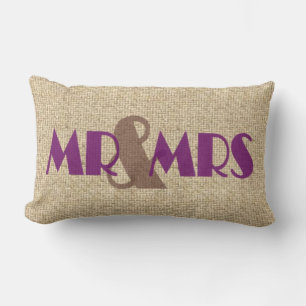 Burlap lila mr mrs Hochzeit dekoratives Kissen