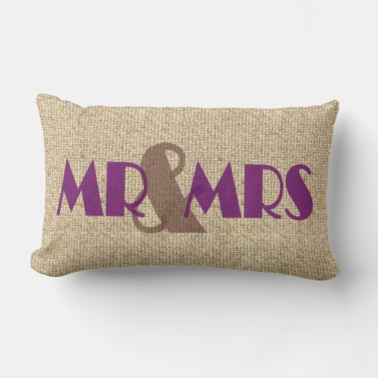 Burlap lila mr mrs Hochzeit dekoratives Kissen (Vorderseite)