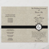 Burlap Linen Black Wedding Programm Chic Monogram (Vorderseite)
