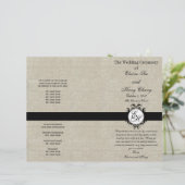 Burlap Linen Black Wedding Programm Chic Monogram (Stehend Vorderseite)
