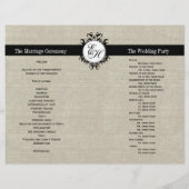 Burlap Linen Black Wedding Programm Chic Monogram (Rückseite)