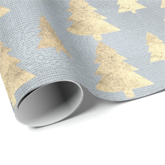 Burlap Linen Hütte Gold Gray Blue Weihnachtsbaum Geschenkpapier (Rolleneckpunkt)