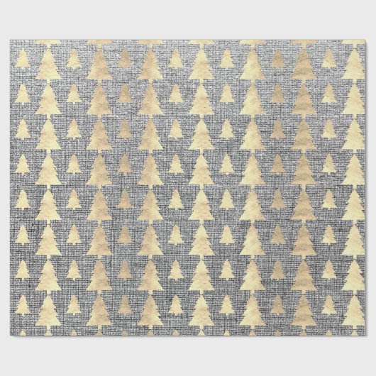 Burlap Linen Hütte Gold Gray Weihnachtsbaum Geschenkpapier (Flach)