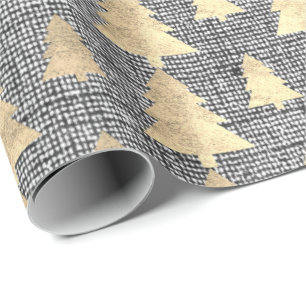 Burlap Linen Hütte Gold Gray Weihnachtsbaum Geschenkpapier