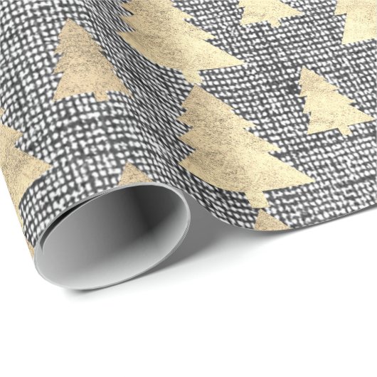 Burlap Linen Hütte Gold Gray Weihnachtsbaum Geschenkpapier (Rolleneckpunkt)