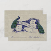 Burlap Linen Peacocks Rustic Wedding RSVP CARD (Vorne/Hinten)