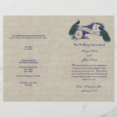 Burlap Linen Peacocks Rustikales Hochzeitsprogramm (Vorderseite)