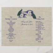 Burlap Linen Peacocks Rustikales Hochzeitsprogramm (Rückseite)