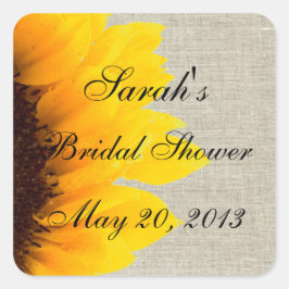 Burlap Linen Sunflower Foto Brautparty Quadratischer Aufkleber