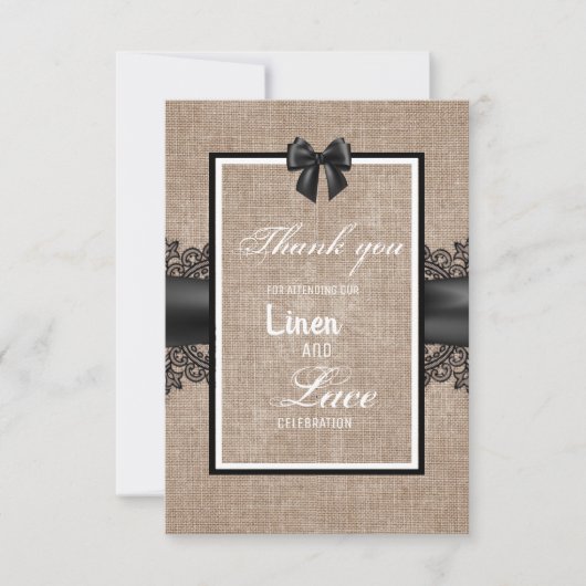 Burlap-, Linen und Spitzen-Hochzeitsfeier vielen D Dankeskarte (Vorderseite)