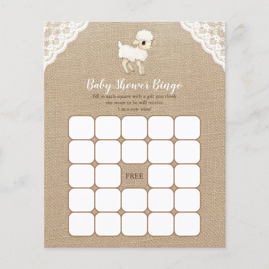 Burlap Little Lamb Baby Dusche Bingo Spiel (Vorderseite)