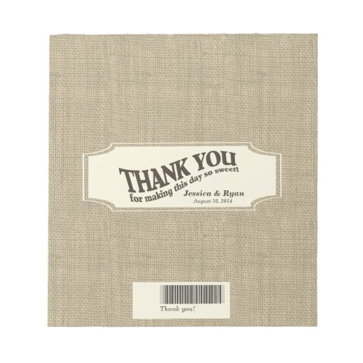 Burlap Look Candy Bar Wrap Notizblock (Vorderseite)