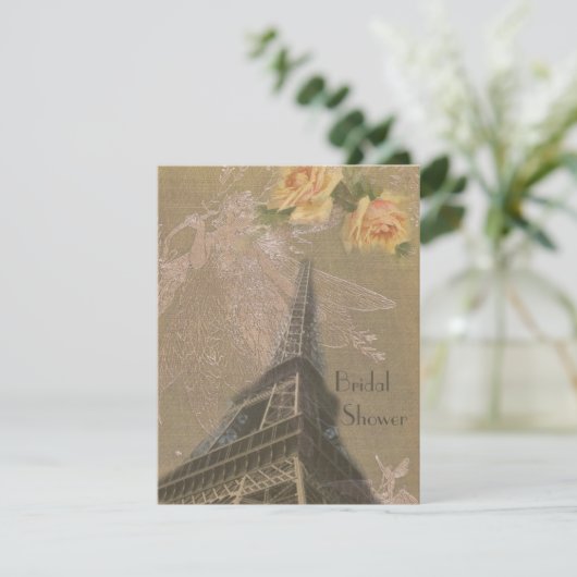 Burlap Look Eiffel Tower & Fairies Brautparty Einladung (Stehend Vorderseite)