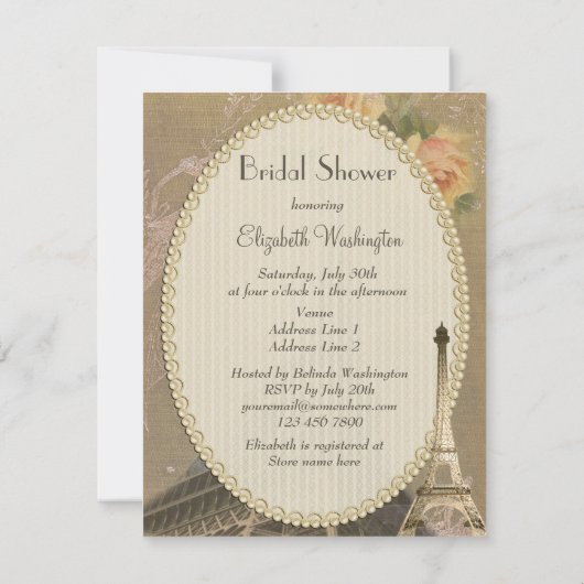 Burlap Look Eiffel Tower & Fairies Brautparty Einladung (Rückseite)