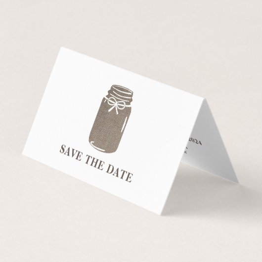 Burlap Mason Jar, Foto Save the Date Card Visitenkarten (Vorderseite)