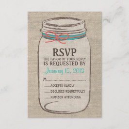Burlap Mason Jar Rustic RSVP Karte