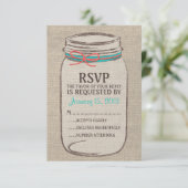 Burlap Mason Jar Rustic RSVP Karte (Stehend Vorderseite)