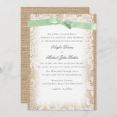 Burlap Minze Green Bow und White Lace Einladung (Vorne/Hinten)