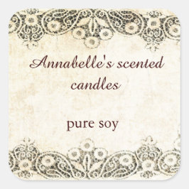 Burlap mit Vintager Spitzenkerzenaufkleber Quadratischer Aufkleber